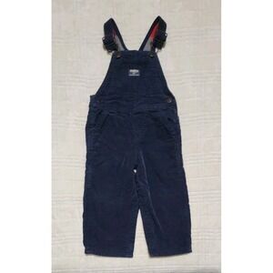 OSHKOSH B'GOSH Navy Blue Corduroy Plaid Flannel‎ Lined Overalls Kids 24M Vintage